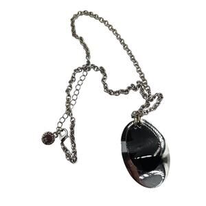 Liz Claiborne Pendant Necklace Silver Tone Black Oval Chain VIntage Jewelry
